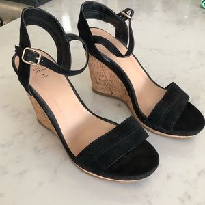 Faux suede black wedges